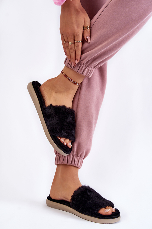 Domowe Papcie Klapki Z Futerkiem Inblu EK-05-014 Czarne