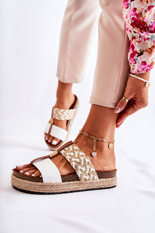 Damskie Klapki Z Eko Skóry Białe Simona