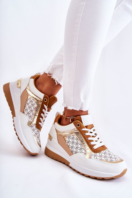 Damskie Skórzane Buty Sportowe Na Koturnie Białe Catrine