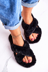 Damskie Klapki Papcie Futrzane Czarne Cozy Time