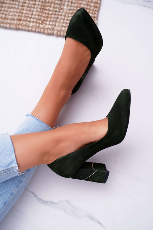 Czółenka Damskie Laura Messi Zamszowe Oliwkowe 2050