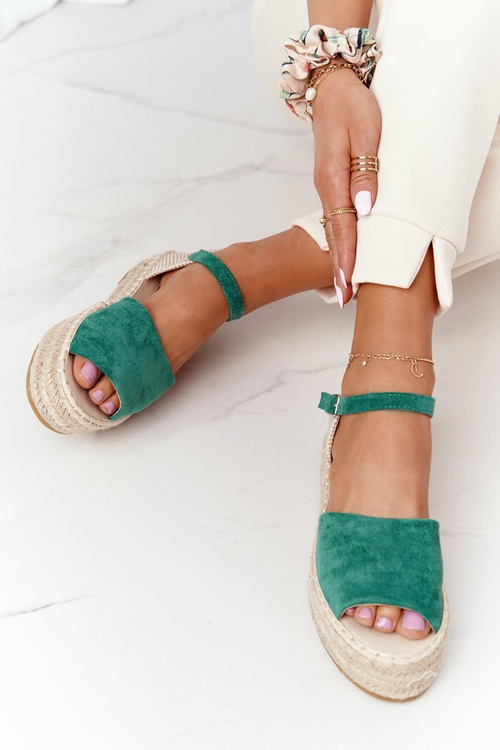 Sandały Na Platformie Z Plecionką Zielone Megara