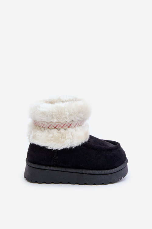 Śniegowce Botki Dziecięce Z Futerkiem I Wzorem Czarne Melefia