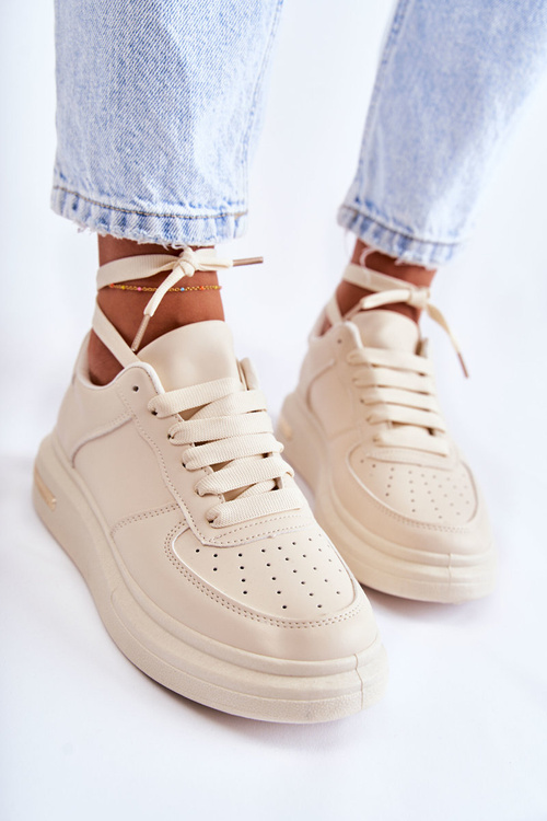 Klasyczne Skórzane Buty Sportowe Beżowe Jennys