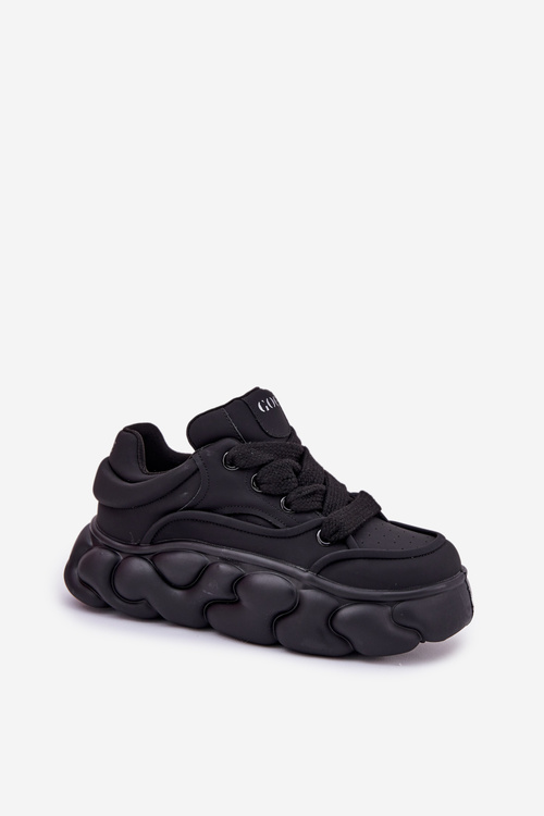Skórzane Sneakersy Damskie Na Masywnej Platformie GOE RR2N4044 Czarne