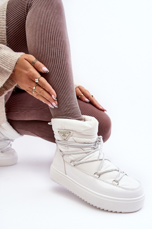 Damskie Śniegowce Na Platformie Z Wiązaniem Białe Fleure