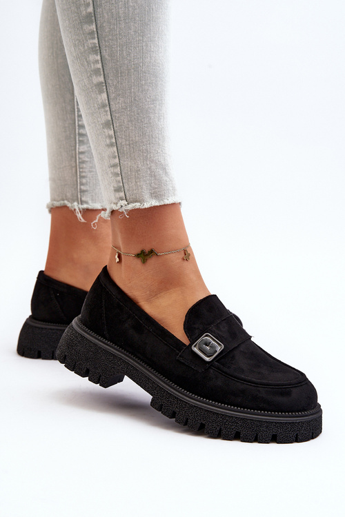 Mokasyny Damskie Z Paskiem Czarne Flanila