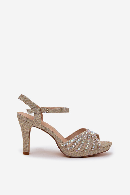 Sandały Na Szpilce Ze Zdobieniem I Brokatem D&A MR1038-33 Złote