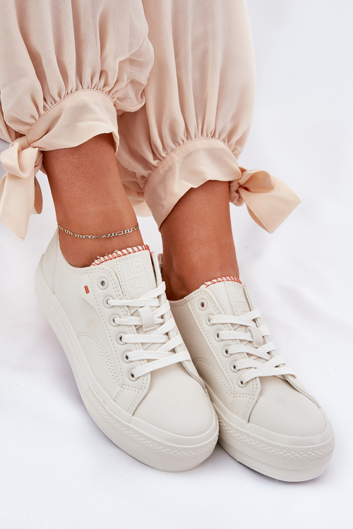 Trampki Damskie Na Platformie Z Eko Skóry Big Star RR274A297 Jasnobeżowe