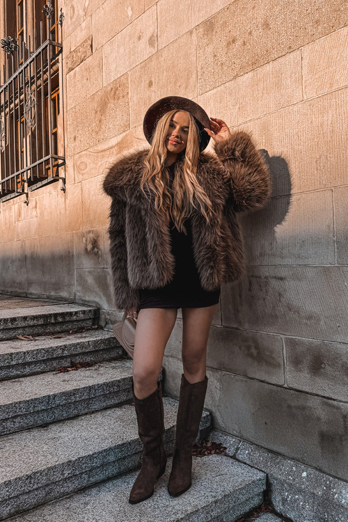 Kozaki Kowbojki Damskie Na Obcasie Z Eko Zamszu Brązowe Esmira