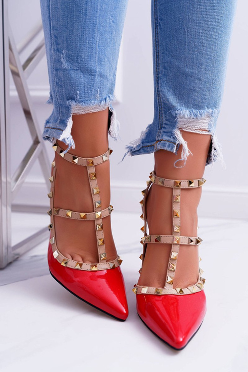 Szpilki damskie VICES Lakierowane Czerwone Z Ćwiekami Dżety Valenti