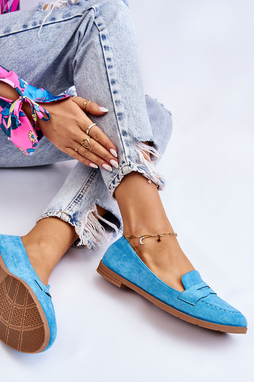 Wygodne Zamszowe Damskie Mokasyny Niebieskie Lucca