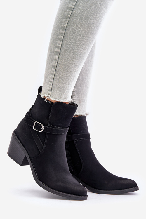 Botki Kowbojki Na Obcasie Z Noskami W Szpic Ocieplane Na Zamek Czarne Glamer