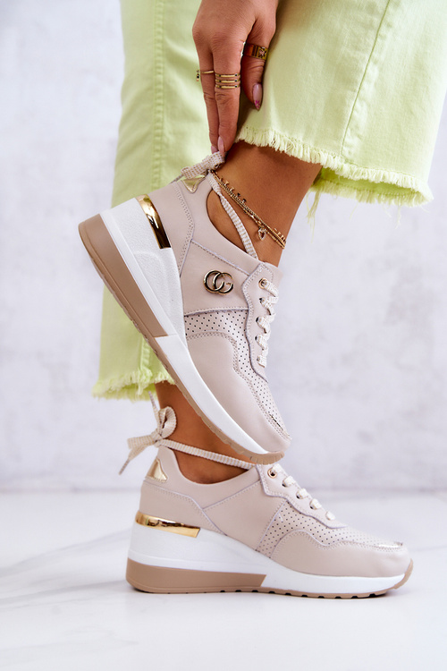 Damskie Skórzane Buty Sportowe Sneakersy Beżowe Loissa