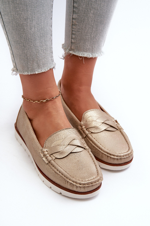 Mokasyny Damskie Z Eko Skóry Złote Nestalia