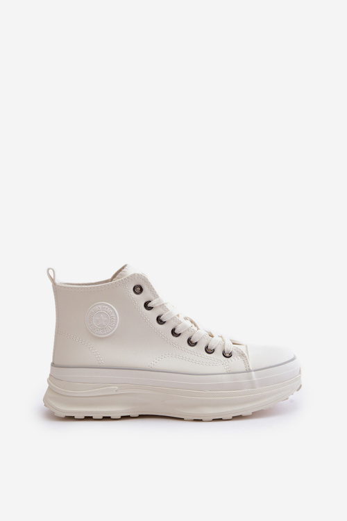 Trampki Damskie Na Platformie Eko Skórzane Big Star OO274064 Białe