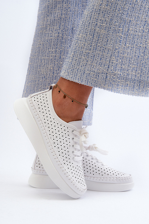 Skórzane Sneakersy Na Platformie S.Barski LR278 Białe