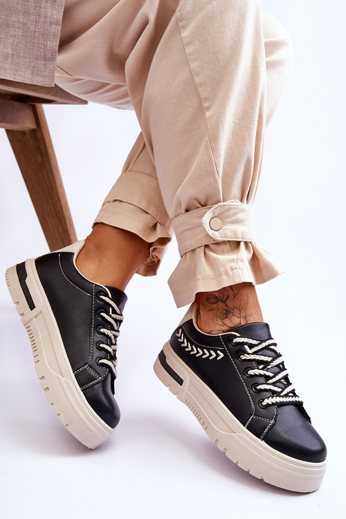 Wygodne Damskie Buty Sportowe Na Platformie Czarno-Beżowe Devan