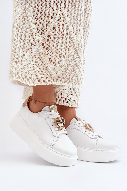 Damskie Skórzane Sneakersy CheBello 4411 Białe