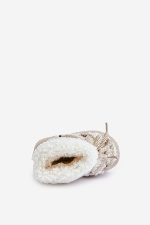 Ciepłe Botki Śniegowce Dziecięce Wiązane Beżowe Asija