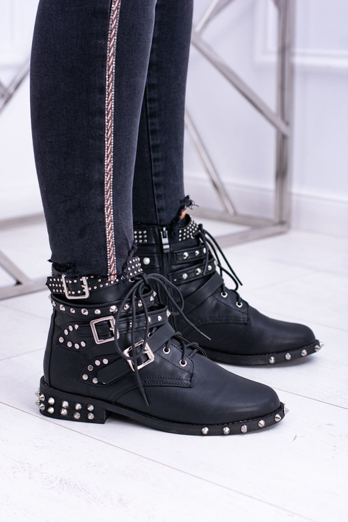 Lu Boo Damskie Botki Verona Z Ćwiekami Kolce Klamry Rock