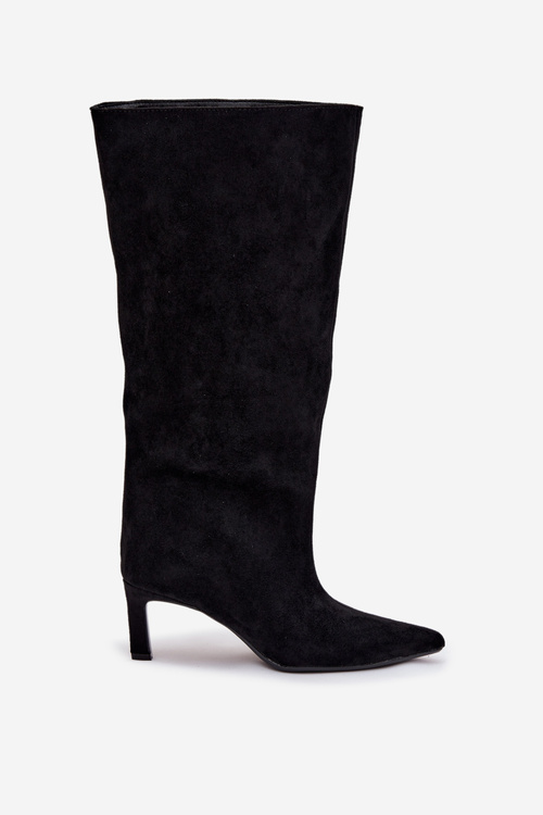 Kozaki Damskie Z Eko Zamszu Wsuwane Na Szpilce Czarne Phelin