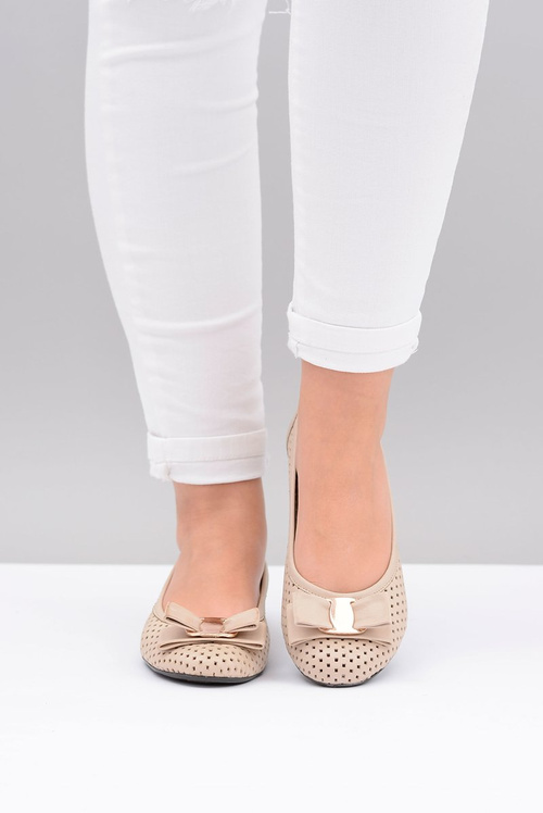 Polskie Skórzane Ażurowe Balerinki Kokarda Marianna