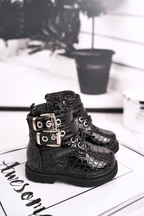 Dziecięce Botki Ocieplone Futerkiem Lakierowane Czarne Valentina