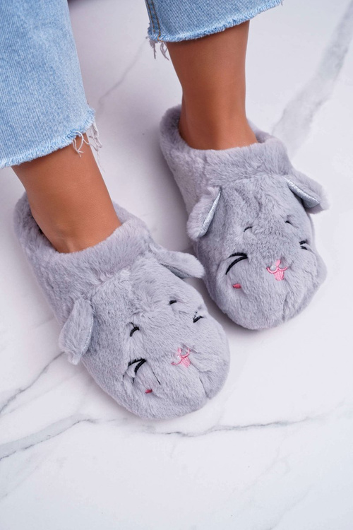 Kapcie Damskie Kotki z Uszami Szare Sleppyhead