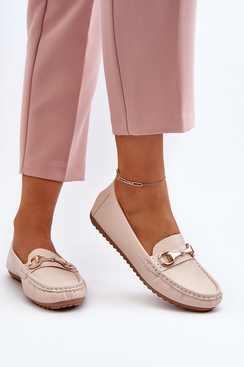 Damskie Klasyczne Mokasyny Eko Skórzane Beżowe Demese