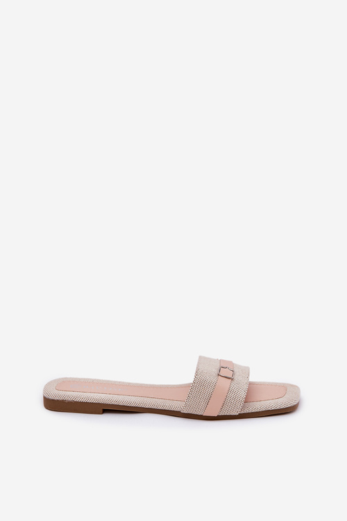 Płaskie Klapki Damskie Z Paskiem I Sprzączką Beżowe Zilina