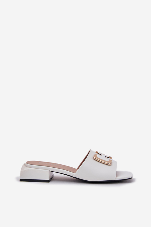 Eleganckie Klapki Damskie Na Klocku Ze Złotym Detalem Vinceza 62229 Białe