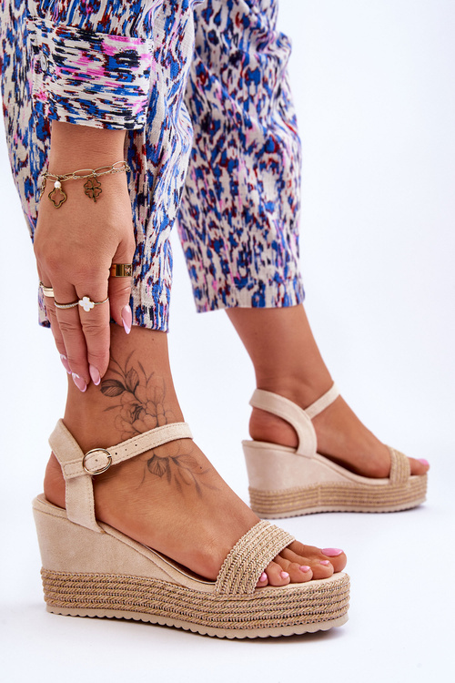 Klasyczne Damskie Sandały Na Koturnie Beżowe Malmo