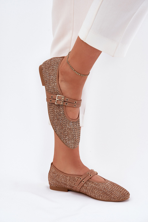 Baleriny Z Plecionką I Paskami Khaki Partheda