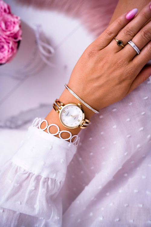 Damski Zegarek Ernest Cyrkonie Złoty Alendi