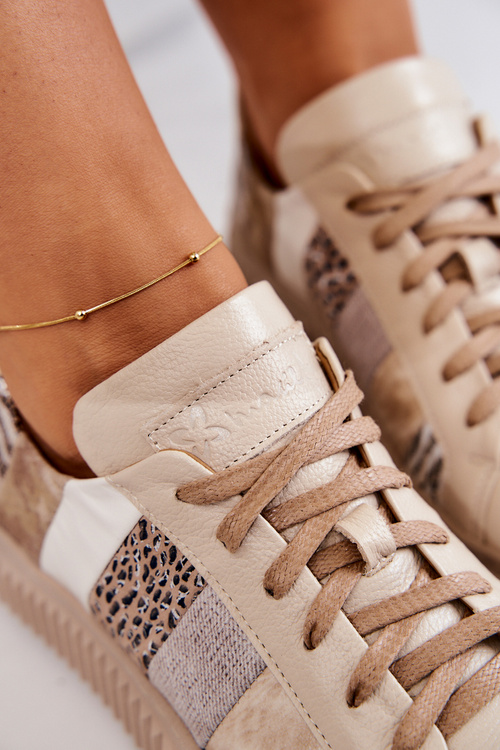 Skórzane Buty Sportowe Na Platformie Maciejka 05482-04 Beżowe