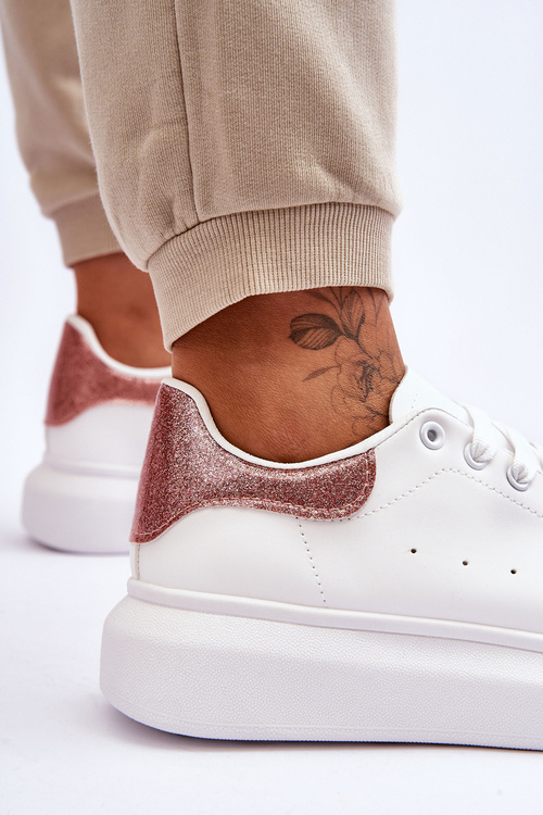 Damskie Buty Sportowe Na Platformie Brokatowe Biało-Różowe Eliso