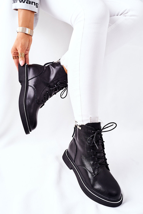 Damskie Skórzane Botki GOE II2N4014 Czarne