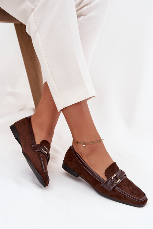 Mokasyny Loafersy Damskie Z Ozdobnym Elementem Czekoladowe Evelora