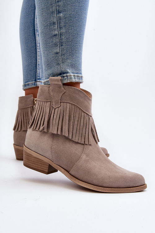 Zazoo 3430 Zamszowe Botki Damskie Z Frędzlami Cappucino