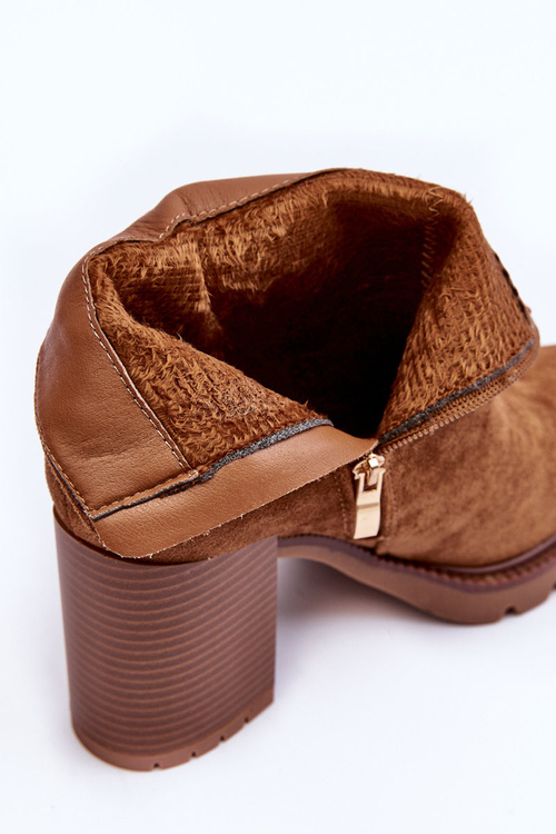 Zamszowe Botki Na Obcasie Brązowe Makeline