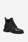 Skórzane Botki Z Ozdobnym Tłoczeniem Ocieplane Vinceza 66815 Czarne