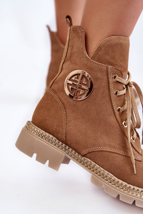 Damskie Ocieplane Botki Na Suwak Camel Sinem