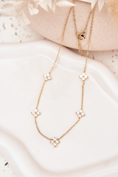 Naszyjnik Damski Z Kwiatuszkami Stal Chirurgiczna Złoty