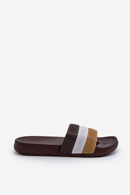 Klasyczne Klapki Męskie Z Paskami Brązowe Sylri