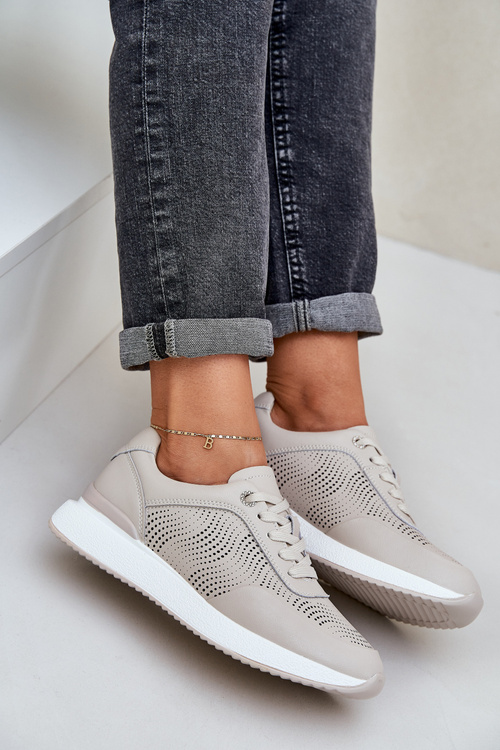 Skórzane Buty Sportowe Sneakersy Damskie S.Barski LR51-551 Beżowe