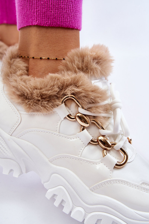 Damskie Ocieplane Buty Sportowe Sznurowane Białe Kerberos