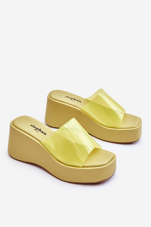 Damskie Transparentne Klapki Na Koturnie Jasnozielone Eliane