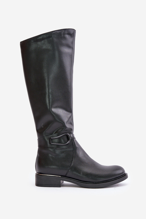 Zazoo 70140 Skórzane Kozaki Damskie Przed Kolano Ocieplane Czarne