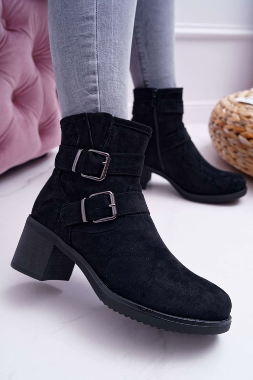 Botki Damskie Na Obcasie Zamszowe Czarne Fagret